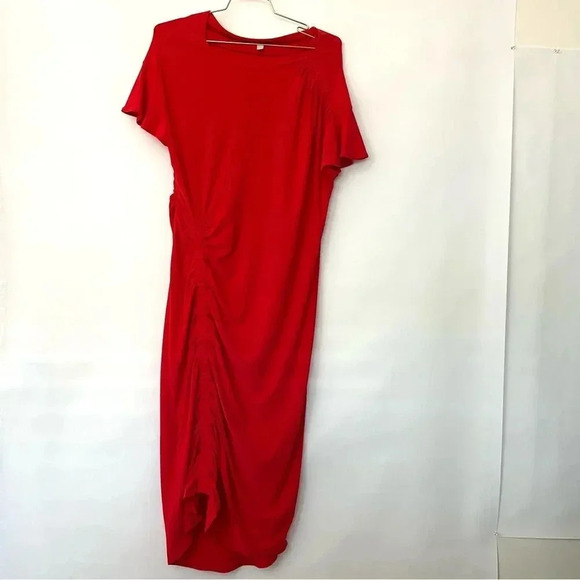 Chelsea28 Midi Ruched Flutter Short Sleeve Dress Size Large Color Red - Picture 2 of 9